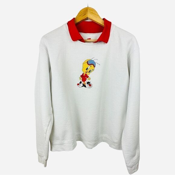 Vintage Hanes Looney Tunes Tweety Bird Collared Crewneck Sweater 90s - Picture 1 of 8